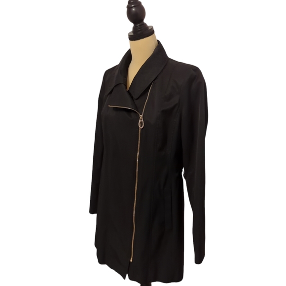 Ivanka Trump Belted Trench Coat Black Jacket Size Medium US Asymmetrical Zipper - Picture 6 of 13